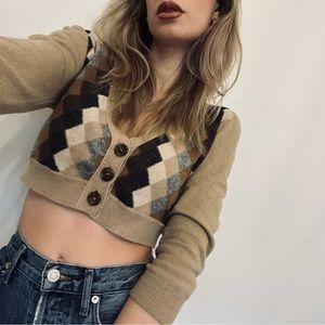 Authentic Vintage Moschino Jeans Wool Checkered Crop Cardigan